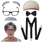 Gvhntk Old Man Costume Wig for 100 Days of School Costume Dress Up Accessories Grandpa Old People Set for Halloween