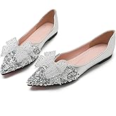 QXCGDYXT Flats Shoes Women Rhinestone Wedding Flats Comfort Pointed Toe Ballet Flat Shoe Low Heel Dress Shoes Sparkly Flats for Women