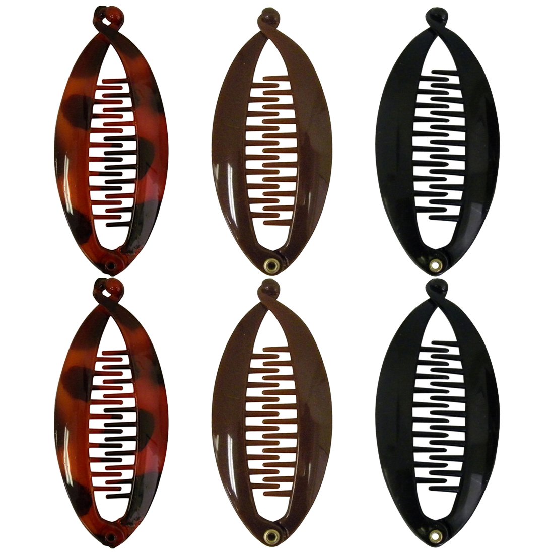 Set of 6 Mini Banana Clips - Black Brown Tortoise
