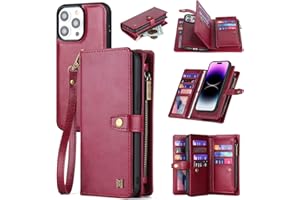 QIXIU for iPhone 12 Pro Max Wallet Case with Card Holder,Leather Case for Women Men,Premium iPhone 12 Pro Max Case with Magnetic Kickstand Strap Zipper(Red)