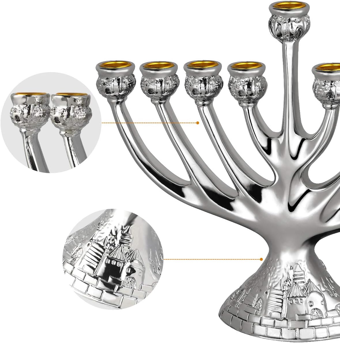 Unomor Sliver Hanukkah Menorahs, Chanukah Menorah with 9 Branches Resin Made: Home & Kitchen