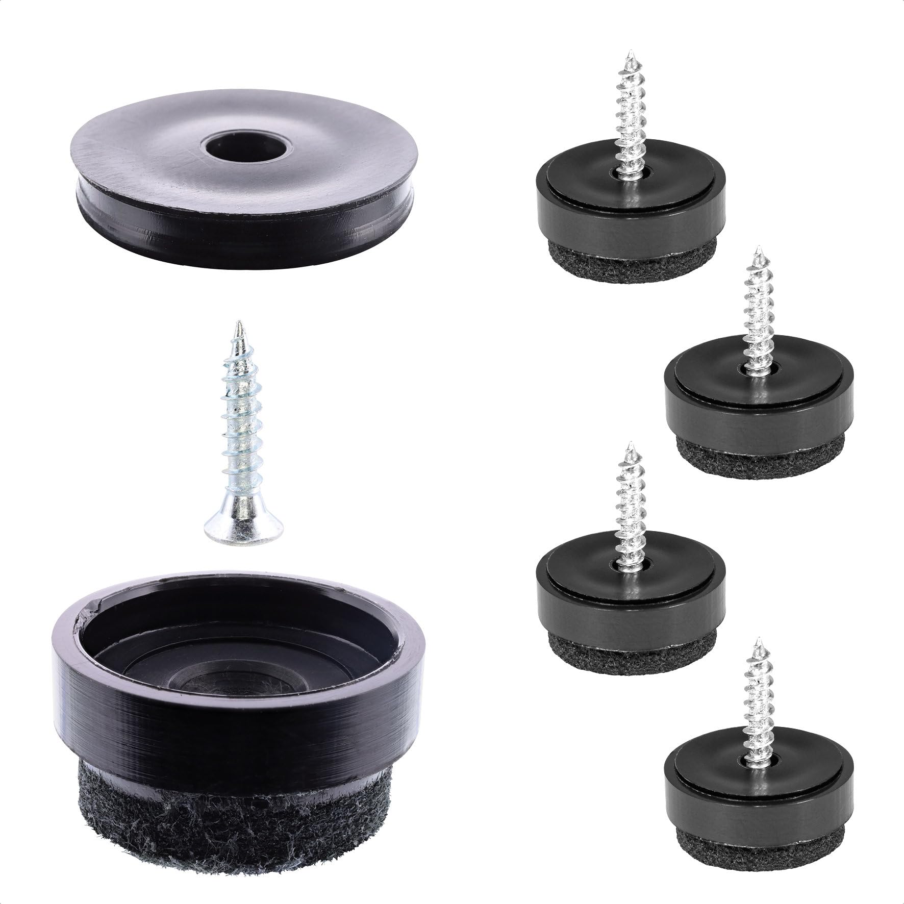 WAGNER QuickClick® Felt glides furniture glides chair glides I 4pcs. set to screw on I 4x base+screw+interchangeable glide insert - felt robust NATURAL - diameter Ø 17 mm - Made in Germany - 15785000