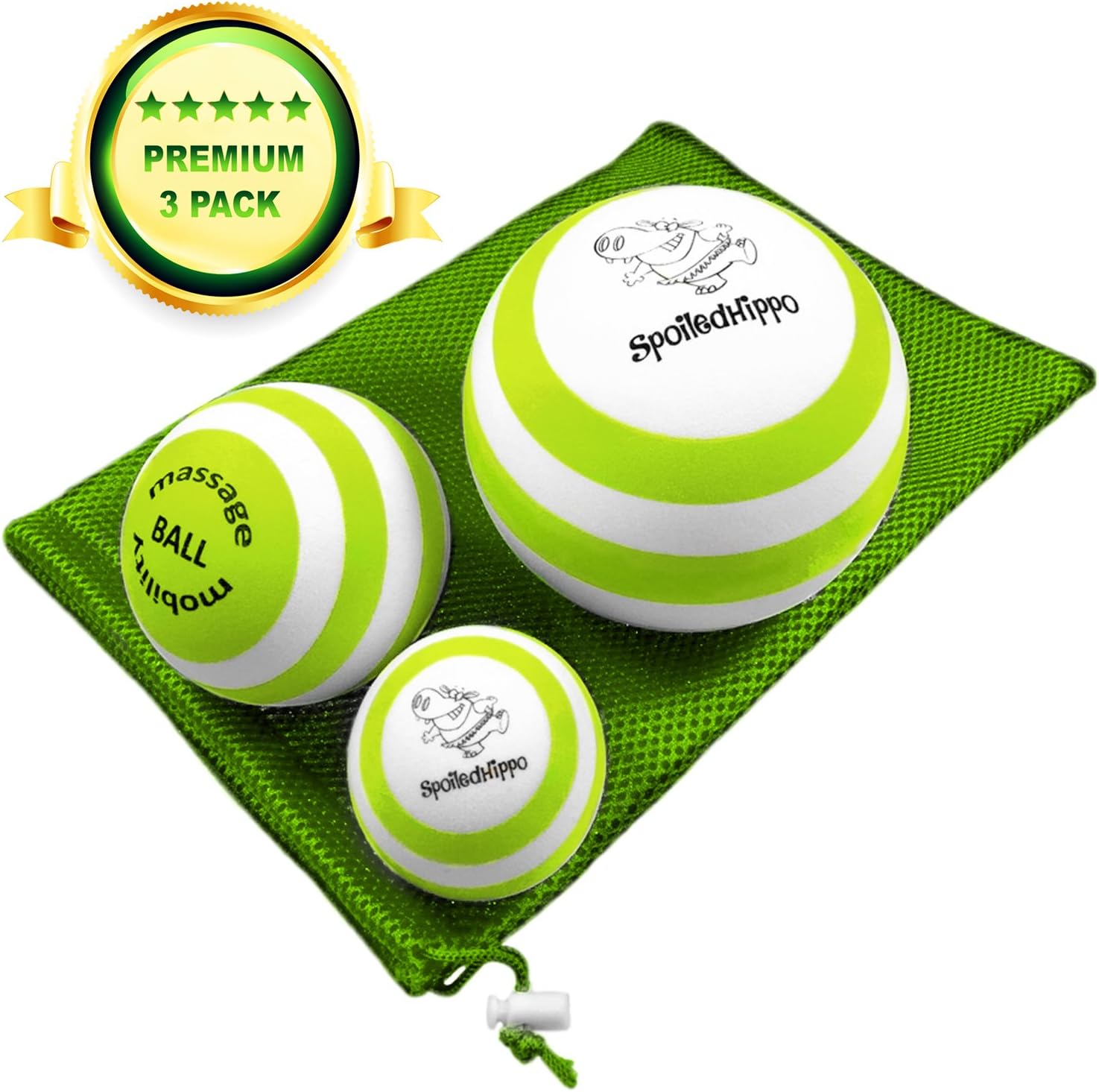 Massage Ball - 3 Set - Deep Tissue Massage Therapy, Myofascial Release, Trigger Point Massager - Muscle Pain Relief, Muscle Knots Foam Ball, Self Massage Physical Therapy Ball (GREEN/WHITE): Sports & Outdoors