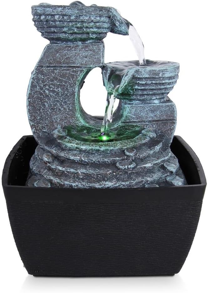 Serene Life SereneLife 3Tier Desktop Electric Water Fountain Decor with LED Indoor Outdoor