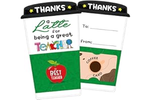 FLYAB Teacher Appreciation Gift Card - 4 Set Teacher Coffee Gift Card Holders with Envelopes Thank You Gifts Holders End of School Year Gifts for Teachers from Students Kids