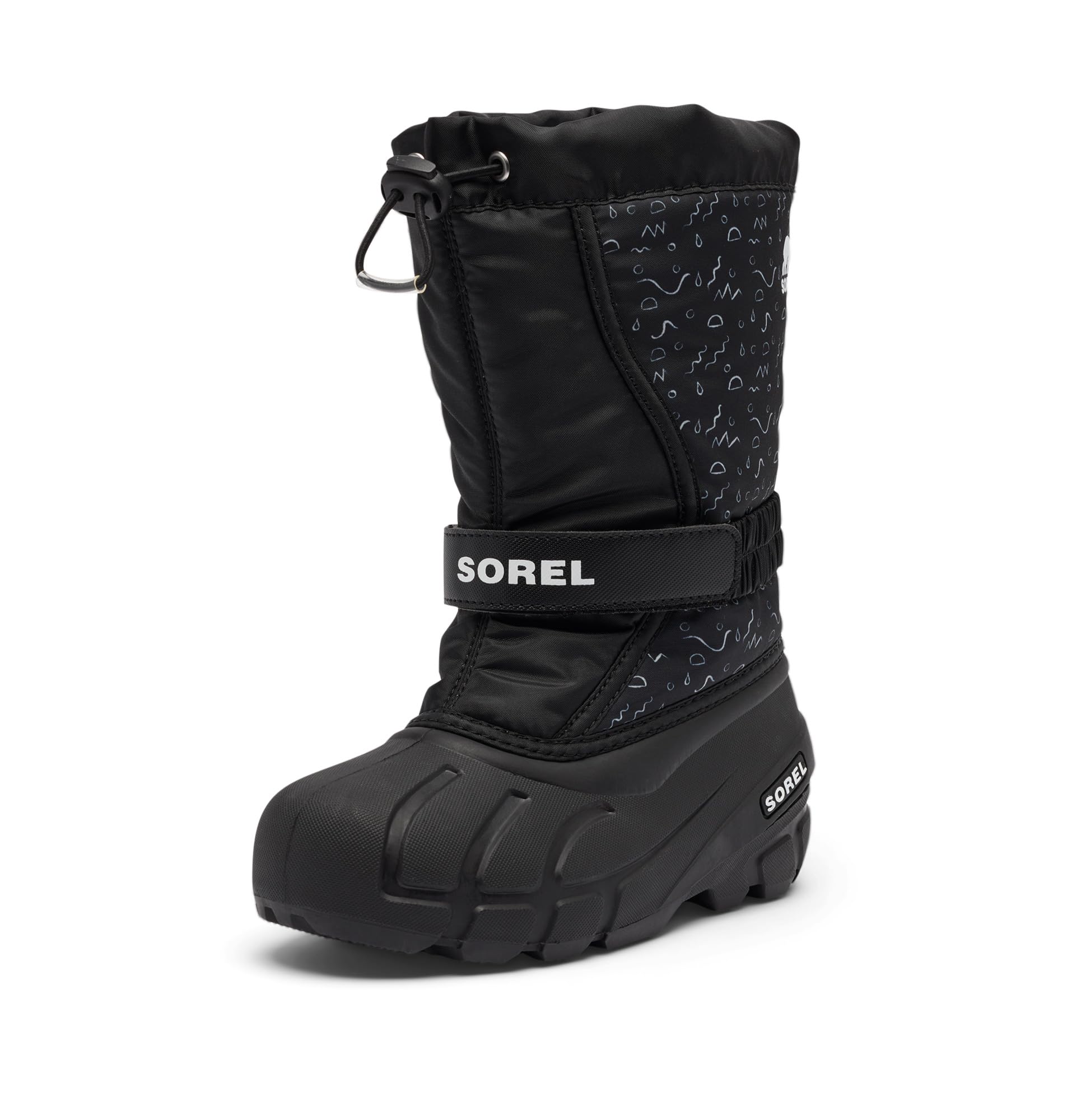 Sorel Youth Unisex Flurry Winter Boot Print, Black/Sea Salt, 4 Image