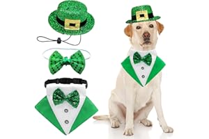 MIDUFRRY St.Patrick's Day Dog Costume 3Pack Puppy Bandana Top Hat Green Shamrock Bow Tie Collar Adjustable Pet Scarf Formal Tux Clothes Irish Tuxedo Outfits for Dogs Cat Dress (3Pcs Irish Hat Tux Bow, Large)