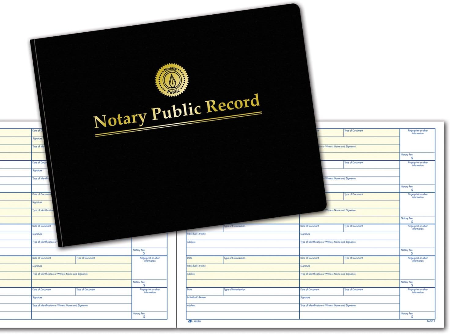 Adams Notary Public Record Journal, 11 x 8.5 Inches, 6 Entries Per Page, 63 Pages Per Book, Black (AFR90), White : Office Products