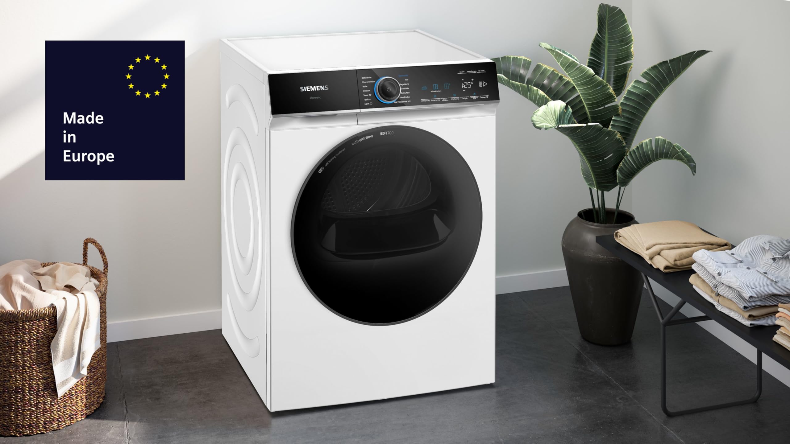 Siemens WR47B2C40 iQ700 Wärmepumpen-Trockner, 9 kg, Selbstreinigender Kondensator, AutoDry, Kurzprogramm 40', Nachlegefunktion, Reversierende Trommel, halbe Beladung, LED-Display, Touch Control 3