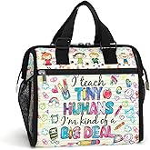 84hoods Insulated Lunch Bag for Women. Gift for Teachers. Large Lunch Box for Work Office Travel Picnic with Adjustable Strap. Tiny Humans.