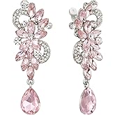 BriLove Women's Bohemian Boho Crystal Flower Wedding Bridal Chandelier Teardrop Bling Clip-On Dangle Earrings