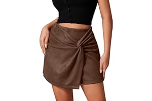 FEOYA Women's Faux Suede Shorts Casual Irregular Shorts Mini Skorts Sexy High Waisted Skort S-XL