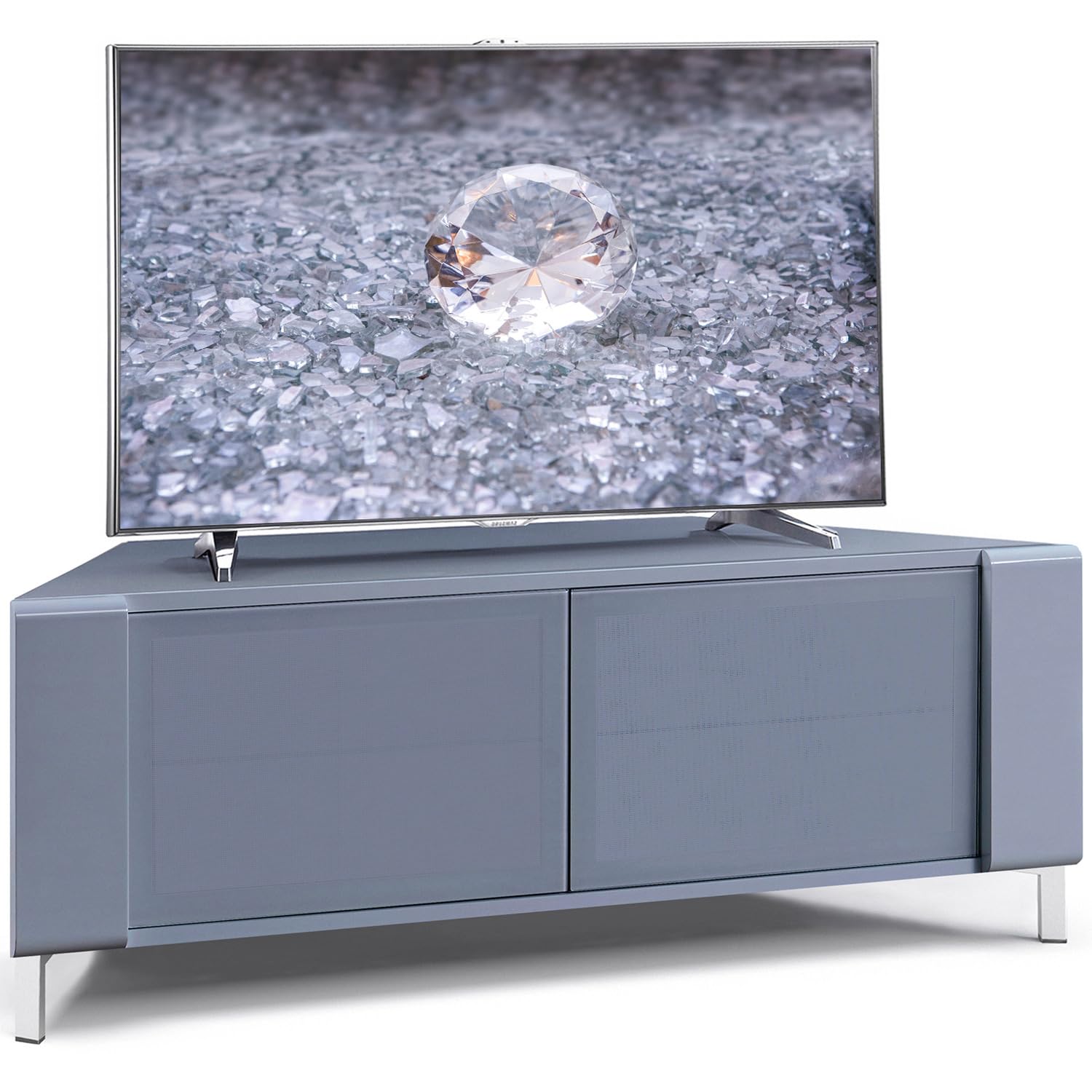 MDA Designs CORVUS Corner-Friendly Grey BeamThru Glass Doors with Grey Profiles Contemporary Cabinet for Flat Screen TVs up to 50"