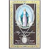 Pewter Mary Miraculous Medal on 18 inch Chain with Info Pamphlet and Prayer
