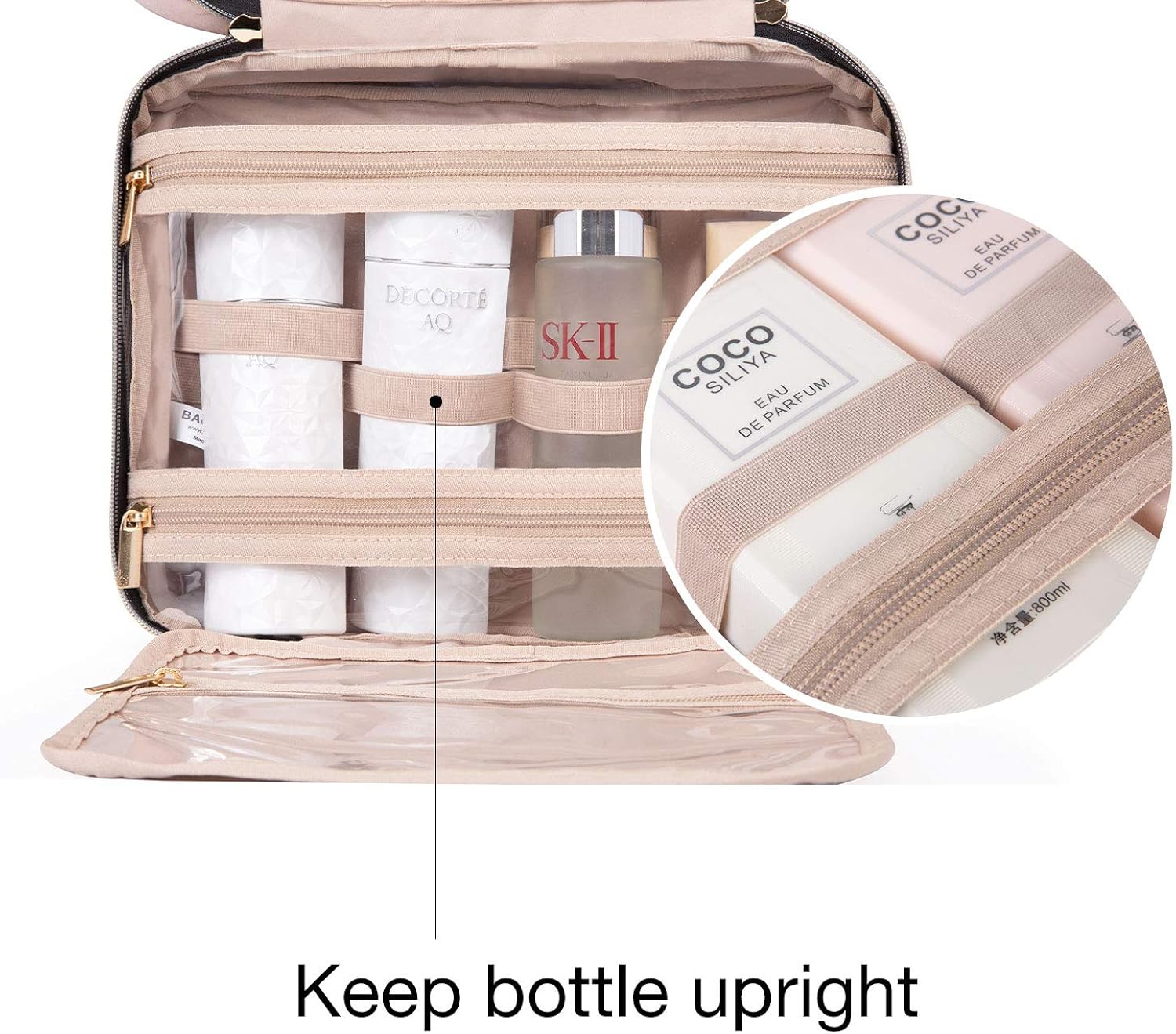 BAGSMART Toiletry Bag Travel Bag with Hanging Hook, Water-resistant Makeup Cosmetic Bag Travel Organizer for Accessories, Shampoo, Full Sized Container, Toiletries: Clothing