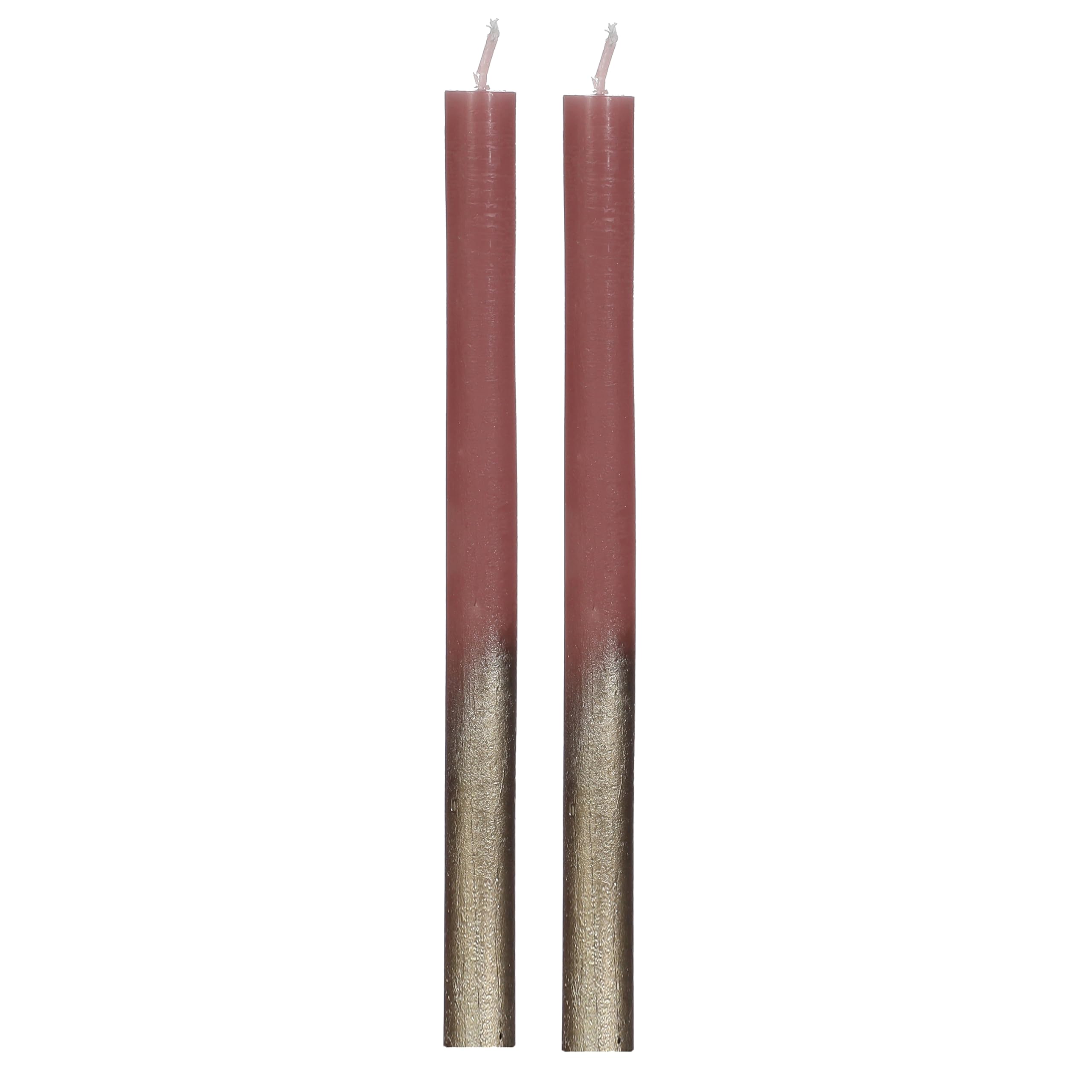 Taper Candles Set – 2 x Long Burning Dripless Dinner Table Taper Candles, Mauve with Gold Accent, 25 cm, 10 Hours