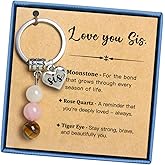 Odrano Love You Sis Crystal Keyring with Genuine Gemstone Crystals, Sentimental Soul-Sister Birthday Present, Inspirational Keepsake, Perfect Valentines Gifts for Her, Sister, Bestie, Friend