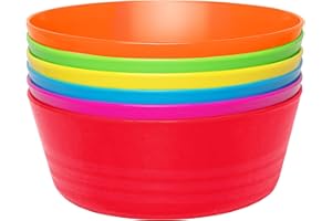 PLASKIDY Plastic Toddler Bowls Set of 6 - 10 Oz Kids Bowls, Microwave & Dishwasher Safe, BPA Free, Brightly Colored, Great for Cereal, Soup, Snack, Fruit or Salad