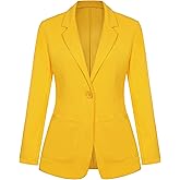 LADI TREND Womens Blazer One Button Notched Lapel Suit Jackets Long Sleeve Lightweight Pocketed Blazer for Bussiness Casual (Light Yellow L)