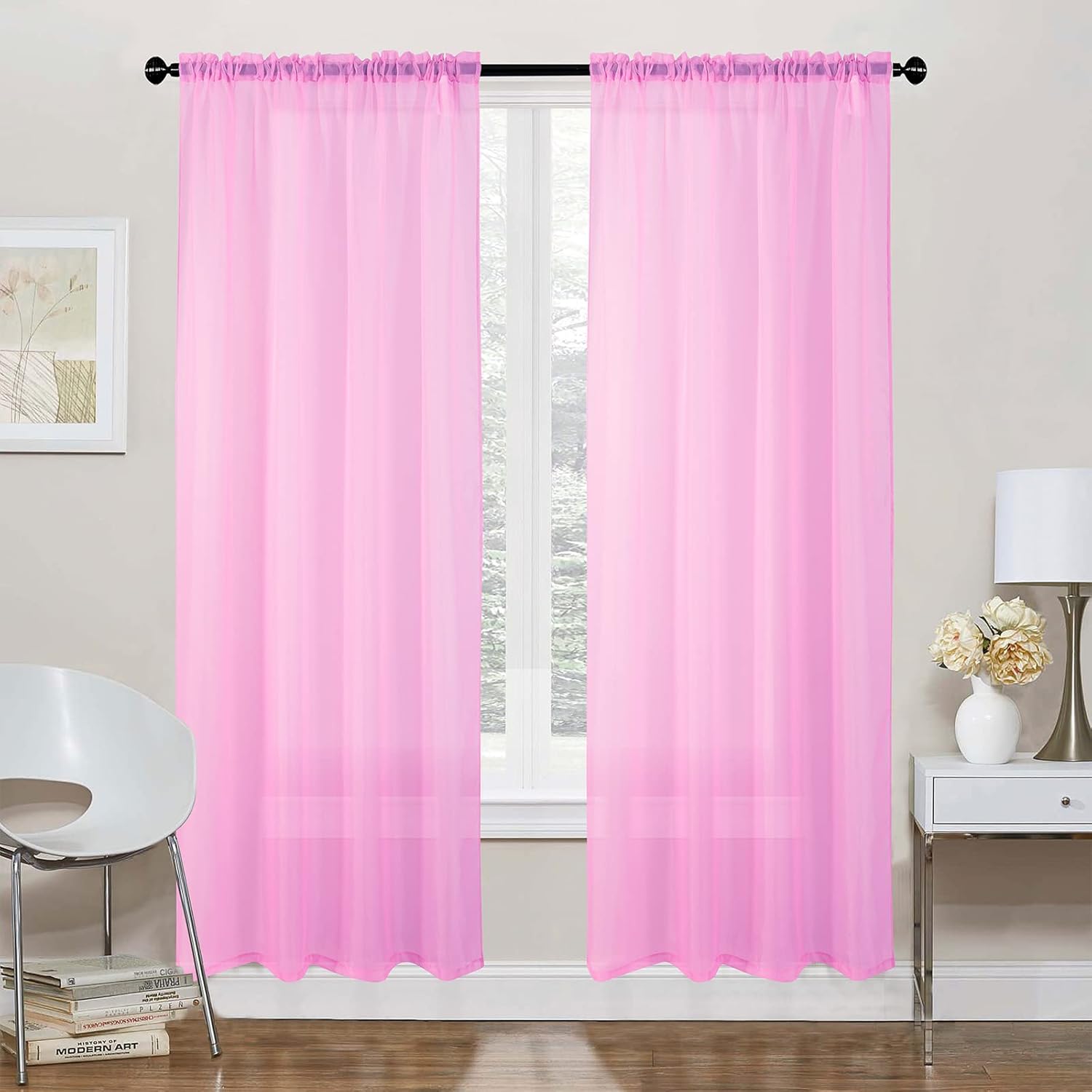 Window Treatments - Tony's collection Baby Pink Sheer Curtains 84 Inch Length 2 Panels Set Voile Window Treatment Rod Pocket Curtain Panels for Living Room Girls Bed Room Kids Room Kitchen(34x84 Inch, Pink,2 Panels)