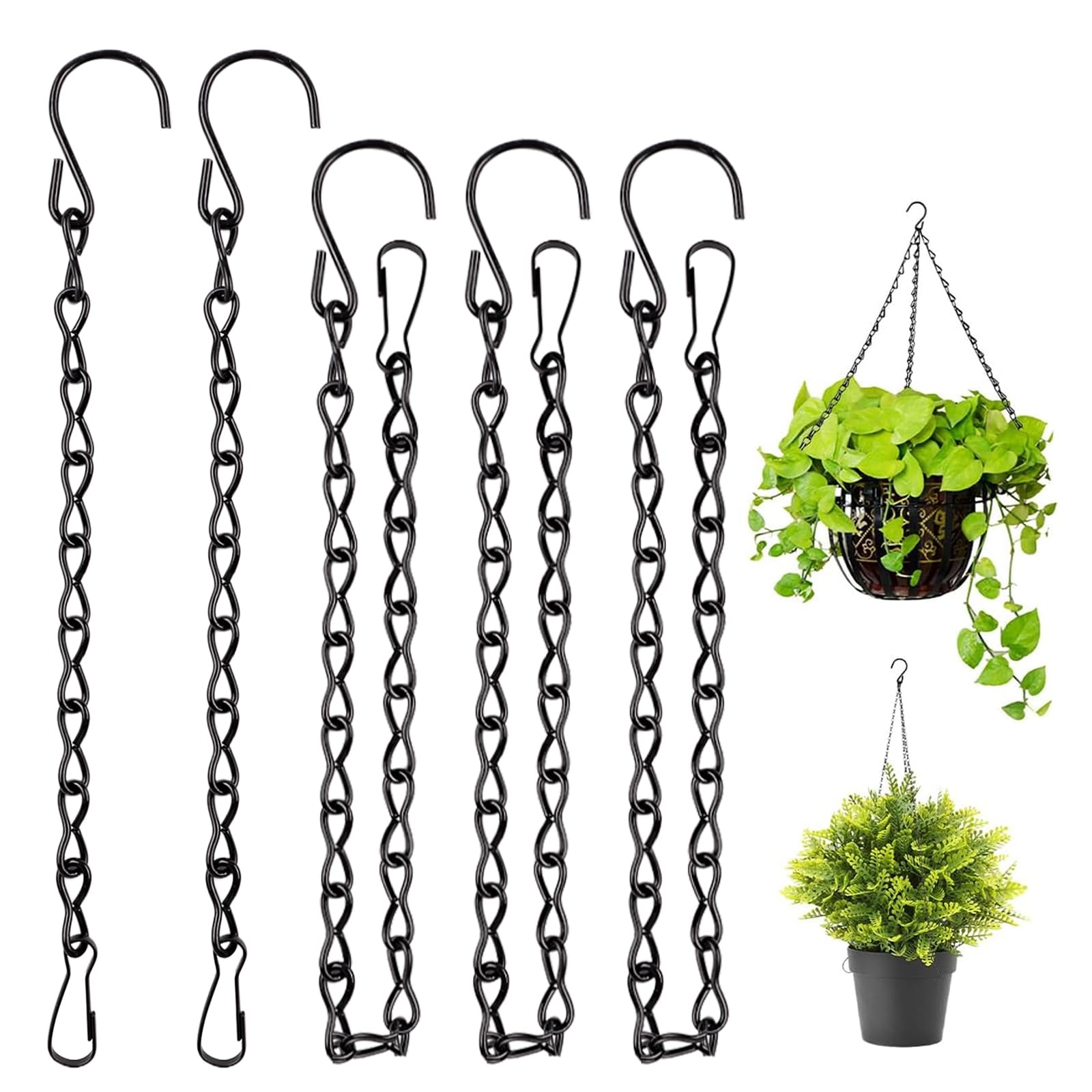 AUNHOKE 5 Pcs Hanging Chains,Hanging Basket Chains, Garden Plant Hangers Metal Chains, Metal Hang Chain with Hooks,for Hanging Plants,Flower Pots,Bird Lanterns （Black）