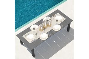 LOUNZY 75.2" HDPE Rectangle Outdoor Dining Table for 8, Oversized Patio Dining Table w/ 2" Umbrella Hole,Gray