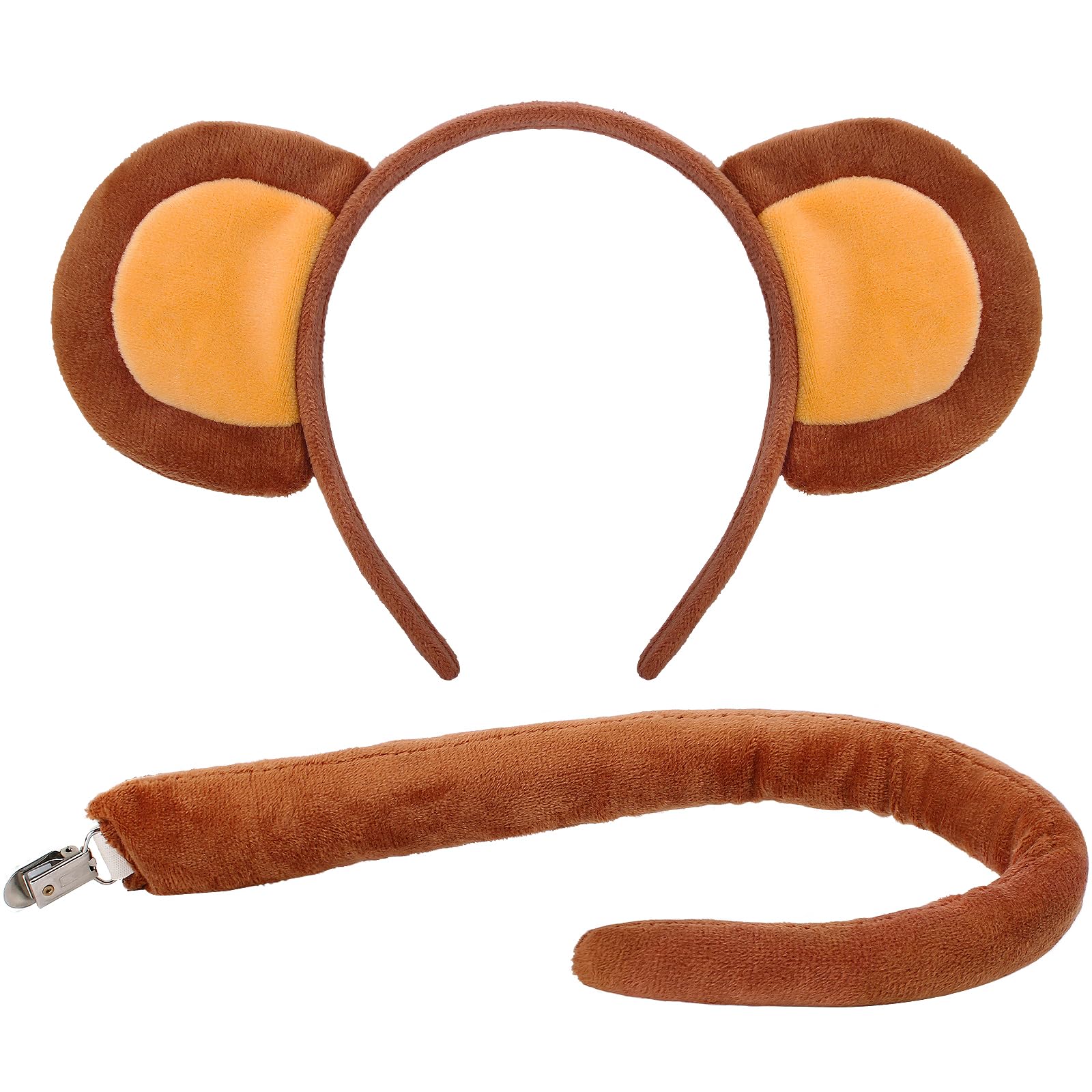 Photo 1 of ODESABO 2PCS Monkey Ears and Tail for Adult,Monkey Costume Headband Accessory for Women Halloween Cosplay Set Brown