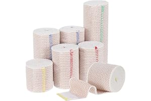 HEQU 7 PCS Premium Elastic Bandage Wrap, Compression Wrap Bandage for Legs, Self-Closing Elastic Bandage Wrap - Hook & Loop Fasteners at Both Ends - Latex Free - Washable & Reusable (2x2", 2x3", 2x4",1x6")