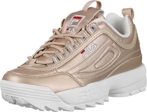 black and rose gold fila trainers