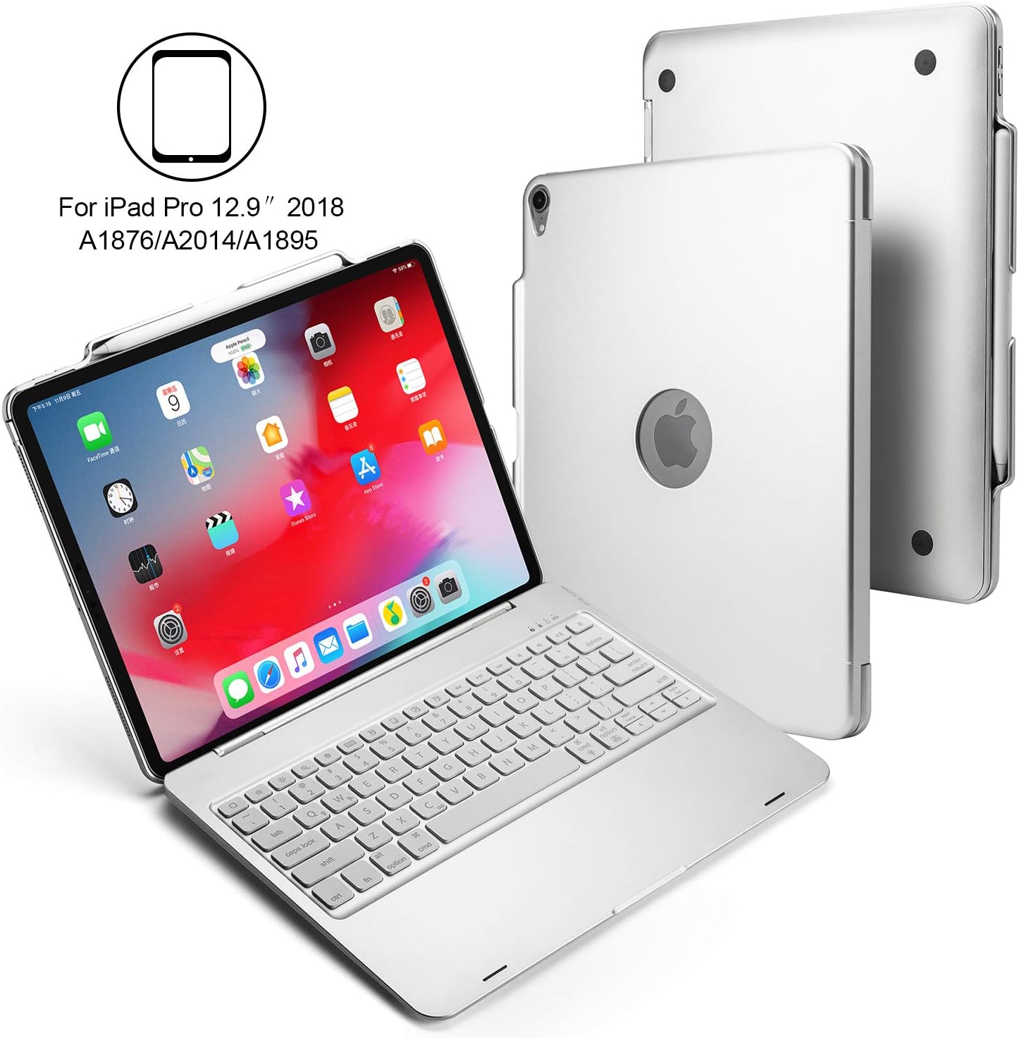 CouHaP iPad Pro 12.9 2018 Bluetooth Keyboard Case 130° Flip Keyboard Stand Case Folio Smart Keyboard Case with Pencil Holder