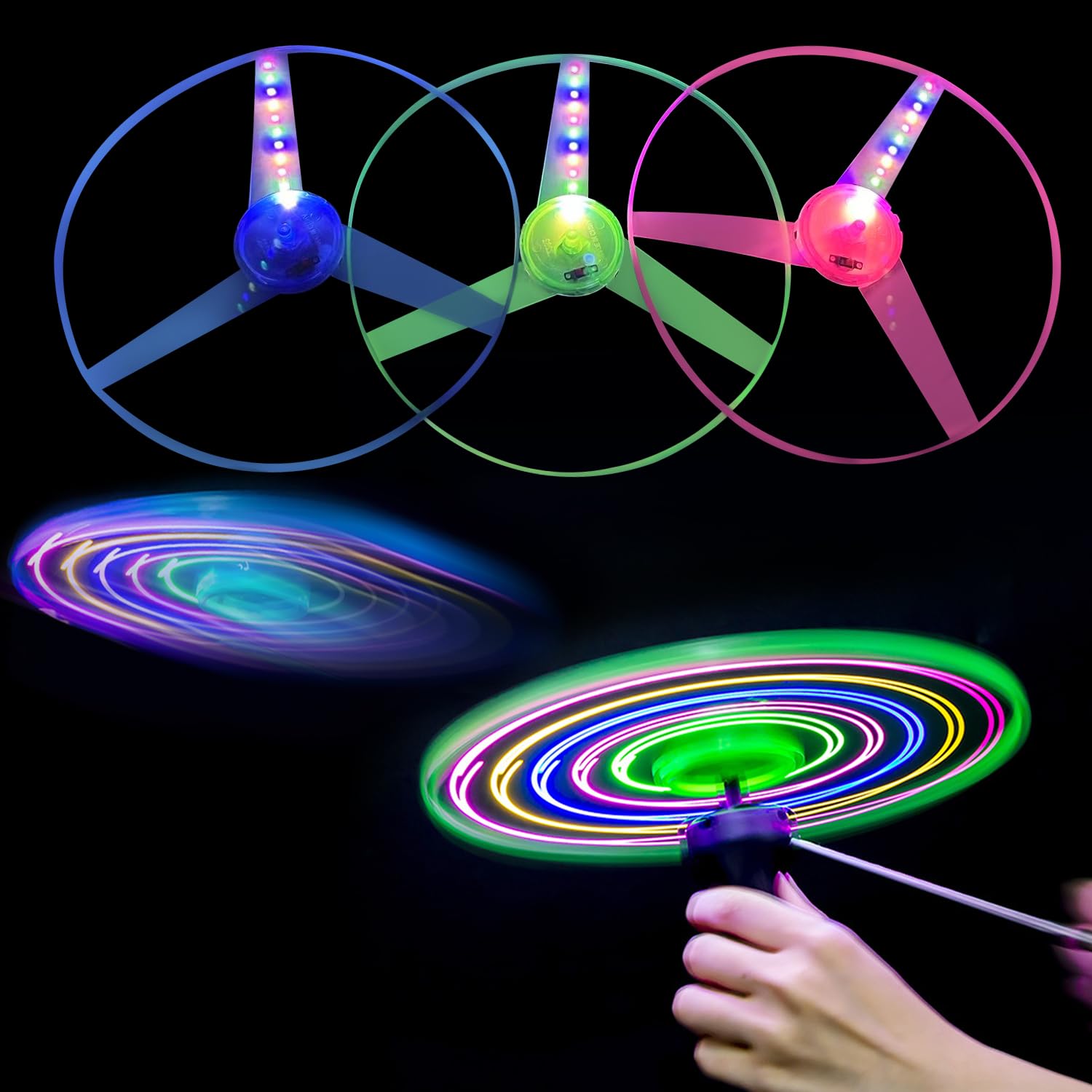 Photo 1 of M.best 4 Sets LED Flying Set, Fun Flying Saucers Toys for Kids with Flashing Lights, Flying Toy Outdoor Toys Glow in The Dark Party Supplies Party Favors for Kids 4-8 8-12