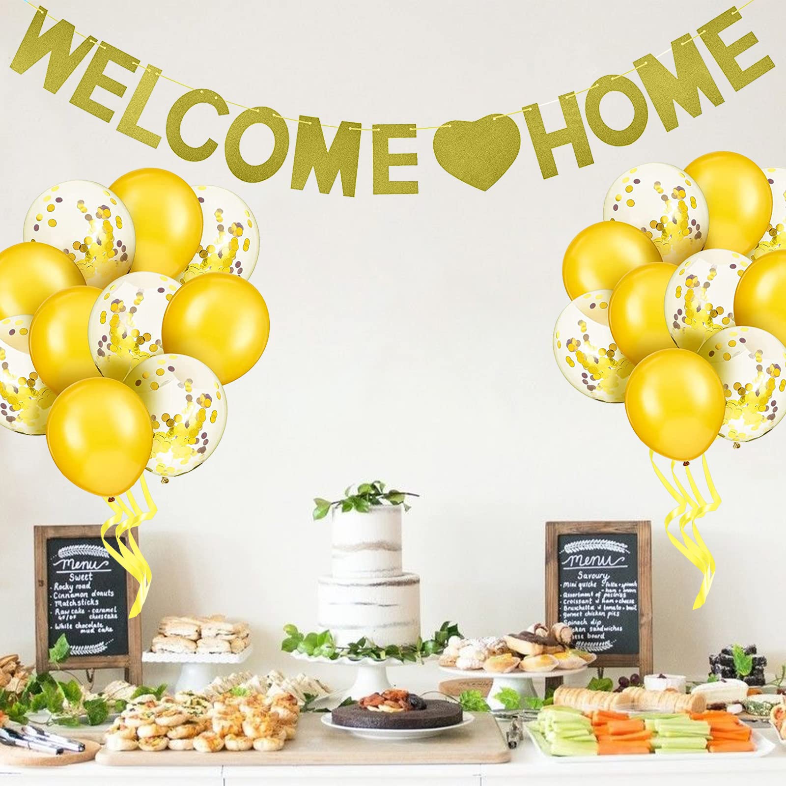 Creaher Welcome Home Decorations Glitter Welcome Home Banner & Welcome Balloons 12Pcs, Welcome Home Bunting Decorations Welcome Home Tropical Balloon For Family Party Decor Baby Shower, Gold
