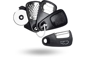 ESIE HOUZIE Kitchen Gadgets Set 5 Pieces, Space Saving Cooking Tools Kitchen Accessories - Fruit/Vegetable Peeler, Cheese/Chocolate Grater, Bottle Opener, Pizza Cutter, Garlic/Ginger Grinder Gift Set (Black)
