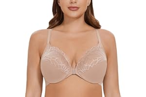 CASOLACE Women’s Lace Front Closure Plus Size Underwire Unlined Racer Back Bras
