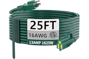 HUANCHAIN Indoor Outdoor Green Extension Cord 25 ft Waterproof, 16/3 Gauge Flexible Cold-Resistant Appliance Extension Cord Outside, 13A 1625W 16AWG SJTW, 3 Prong Heavy Duty Electric Cable, ETL