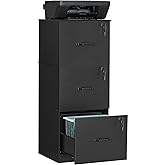 VASAGLE 3 Drawer File Cabinet with Locks, for A4, Letter Sized Documents | Filing Cabinet for Hanging File Folders, Home Office, Ink Black, Custos Collection UOFC055B16