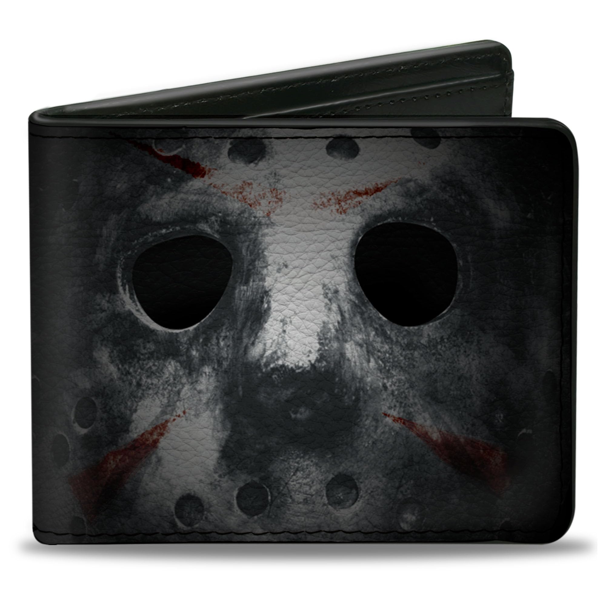 Buckle-Down Men's PU Bifold Wallet-Jason Mask3 Close-UP + Friday The 13th Black/Grays/Red, Multicolor, 4.0" x 3.5", Multicolor, 4.0" x 3.5", Buckle-down Pu Bifold Wallet - Jason Mask3 Close-up + Friday the 13th Black/Grays/Red