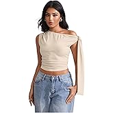 WDIRARA Women's One Shoulder Tank Top Knot Side Sleeveless Asymmetrical Tops