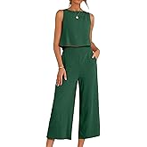 ANRABESS Women Lounge Sets 2 Piece Outfits Summer Sleeveless Crop Tops Capri Wide Leg Pants Vacation Beach Travel Sets