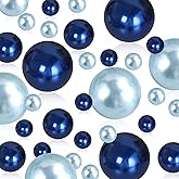 EGKamh 100Pcs Beads Pearls Vase Fillers, No Hole Faux Pearl for Centerpieces Vase Fillers, Party Wedding Home Makeup Table Decor (Navy Blue+Light Blue 8/14/20mm)
