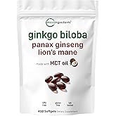 Micro Ingredients Ginkgo Biloba & Ginseng, 400 Softgels | 6 Month Supply | Triple Strength Ginko Biloba & Lions Mane Supplement