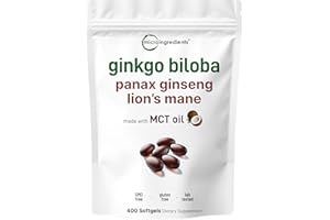 Micro Ingredients ﻿﻿Ginkgo Biloba & Ginseng, 400 Softgels | 6 Month Supply | Triple Strength Ginko Biloba & Lions Mane Supplement