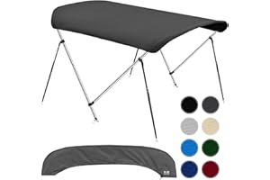KNOX 2 Bow Bimini Tops for Boats, Boat Canopy Kit, 900D Canvas, Stainless Steel Bimini Top Hardware, Storage Boot, Fits Most Small & Inflatable Boats, 63" L x 43" H x 39"-55" W (Charcoal Gray)
