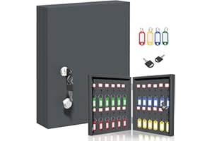 erosoei Key Box with Lock, Key Cabinet Wall Mount with 24 Tags, Metal Key Lock Box Wall Mount with 24 Hooks, Key Organizer for Car Dealer, Property Manager, Hotel 14.1×12.2×3.9 inch