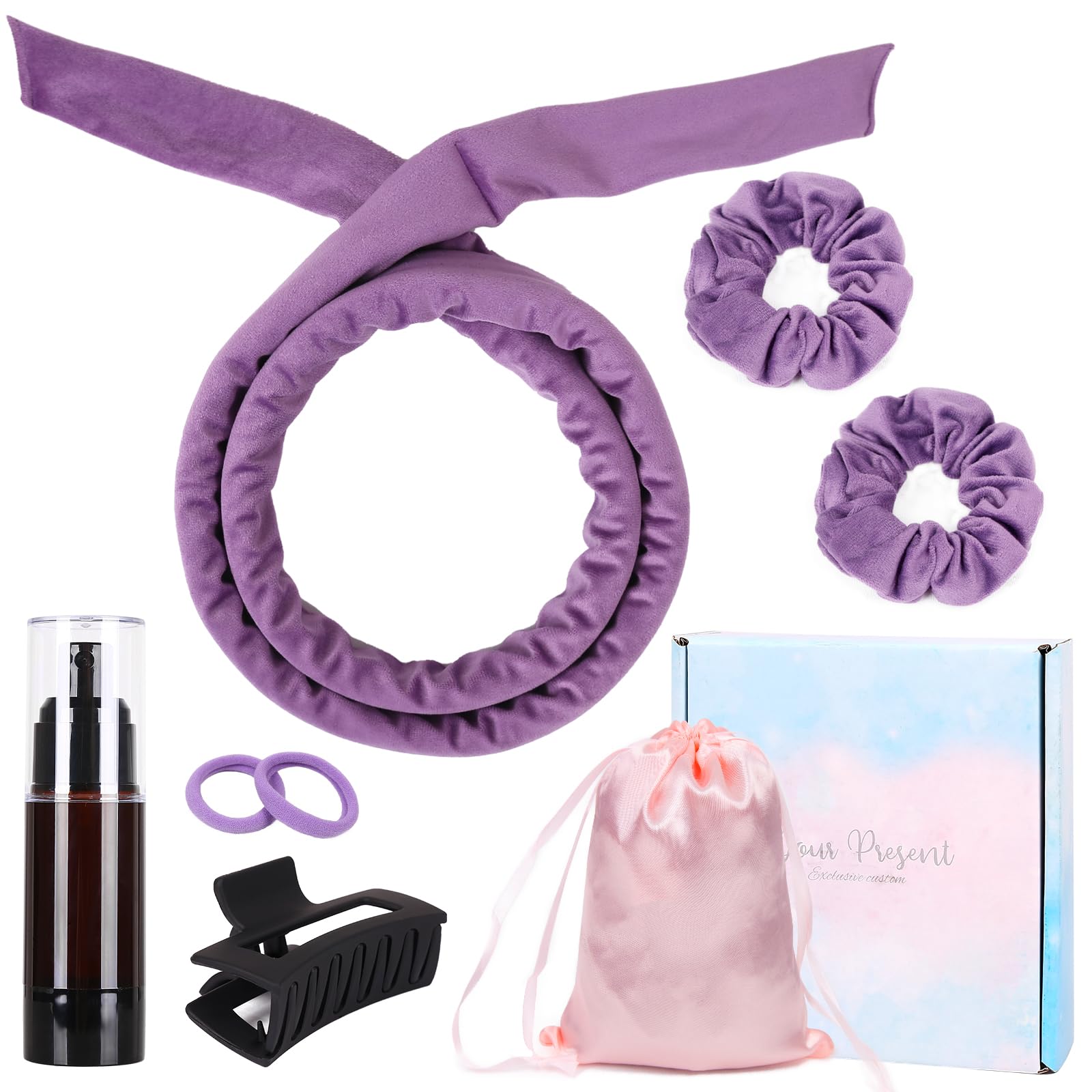 Heatless Curlers Headband Set, Velour Heatless Curls, Soft and Comfortable Heatless Hair Curlers, Hair Curlers No Heat for Hair DIY (Purple)