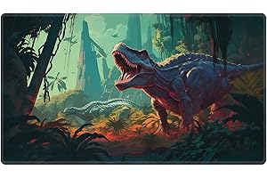 EDGFRTOIO Playmat 24" x 14" Game Mats Tabletop Magic for MTG/TCG Cards, Trading Card Game Playing Stitched Play Mats Commander Deck Gaming Desk Mat Card Gameplay Mats, Jungle Dinosaur T-Rex