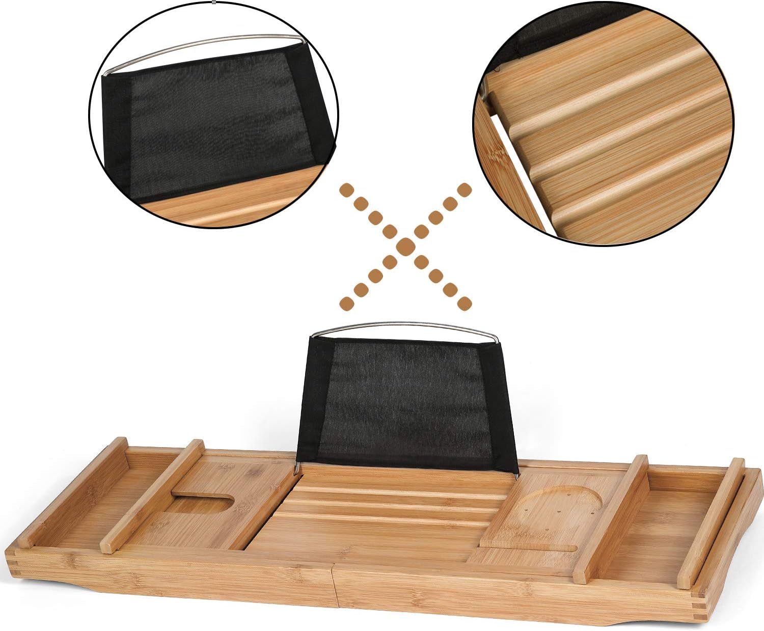 HYNAWIN Bamboo Bathtub Tray Rack for Tub Adjustable Bathroom Bathtub Caddy with Expandable Sides Organizer for Tub-Holder for Wine Glass,Reading Rack, Tablet Holder, Cellphone: Home & Kitchen
