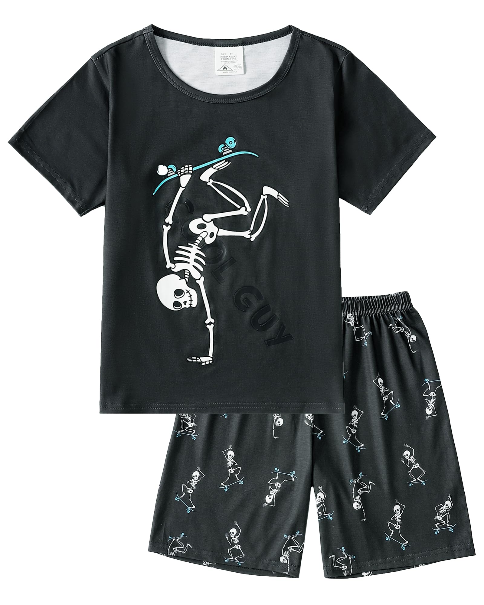 Photo 1 of MyFav Boys Pajamas Kids Glow in The Dark Cute Sleepwear 2 Piece Pjs Set, Green Skateboard, 14Y