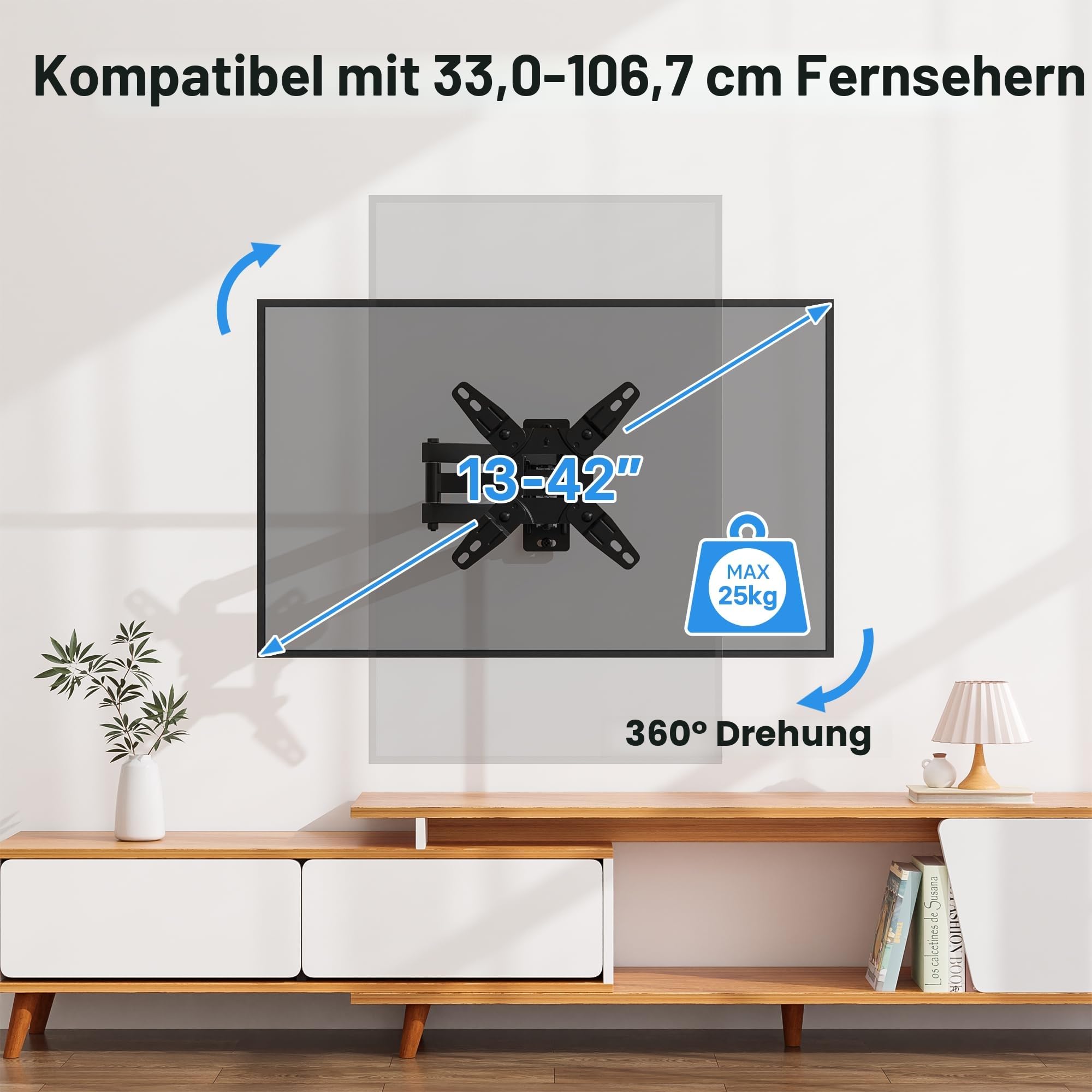 BONTEC TV Wandhalterung Schwenkbare, Neigbare, Drehbar Fernseher Halterung für 13-42 Zoll LED LCD OLED Flach/Curved-Fernseher bis zu 20kg, TV-Halterung mit 400 mm Auszug, Max VESA 200x200mm 3