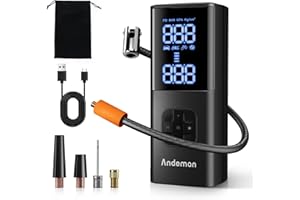 Andeman Tire Inflator Portable Air Compressor, 150PSI & 8000mAh Portable Air Pump, 4X Faster Cordless Tire Inflator with Large Display and LED Light, Cordless Air Pump for Cars, Bike, Ball,Black